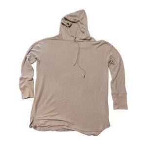 Free Press Women Hoodie Sweater Tan Knit Long Sleeve Drawstring Rayon Size M